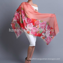 Half peony print half solid wool digital printing scarf